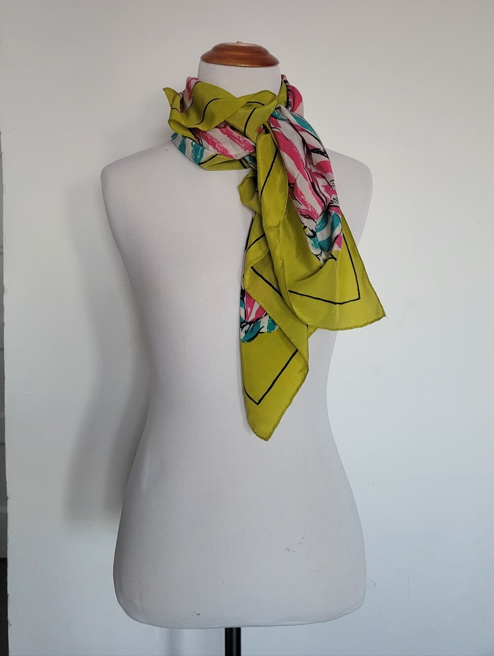 Vintage Cohama Sheer Blue Pink Bows 33" Square Scarf